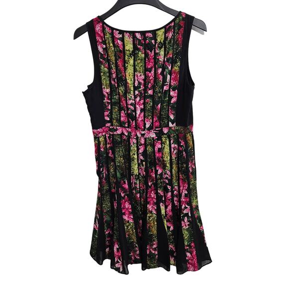 Adrianna Papell Black Striped Floral Pink & Green Fit and Flare Dress. Size 12 - Picture 3 of 9
